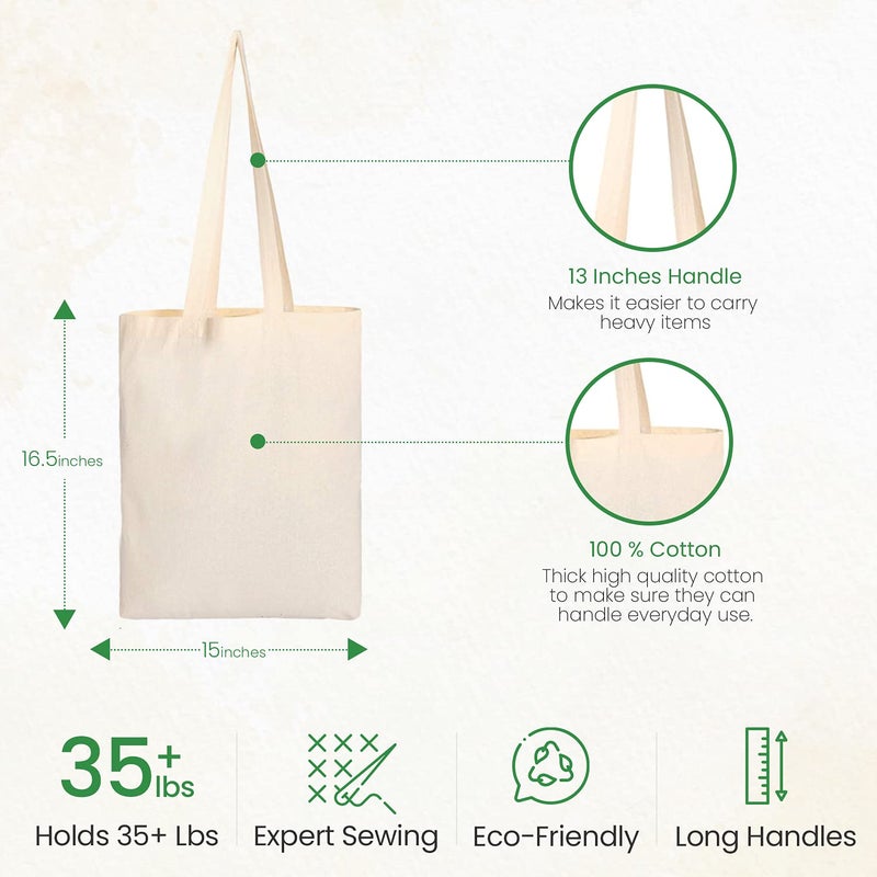 Greenmile Canvas Tote Bags Bulk 15 Pack - 15x16.5 Inch - 6 oz - Large Plain Tote Bags Premium Economical Blank Reusable Grocery Bags, Thick Shopping Canvas Bags for Arts & Craft DIY Promotion - Image 2